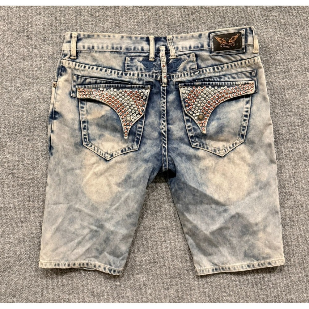 Robin's Jean Shorts Mens 36 Acid Wash Denim Winged Flap Pockets Studs Jewels
